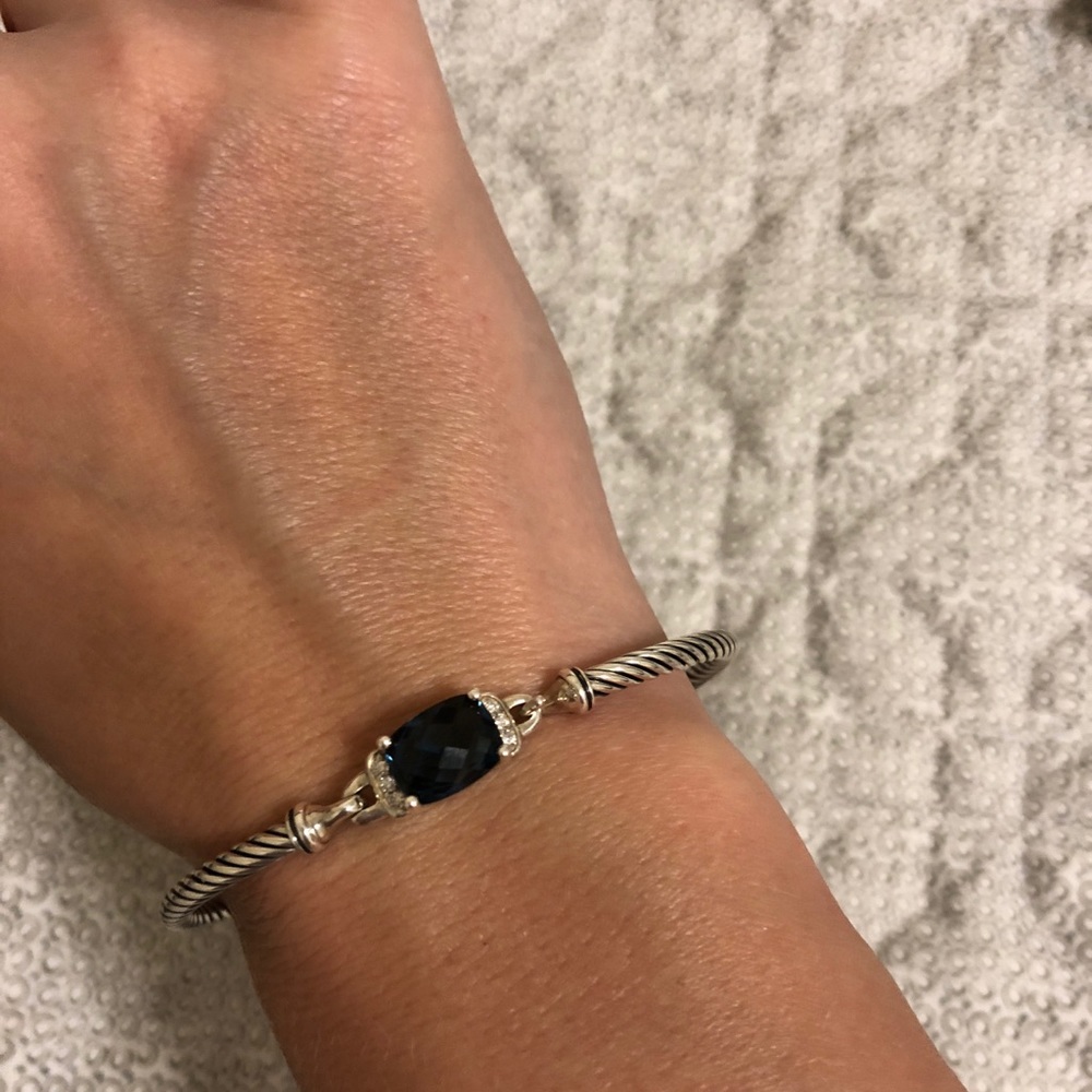David Yurman Wheaton blue topaz and diamond bangle - Picture 3 of 5
